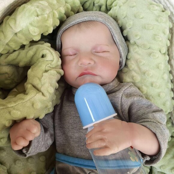 ❤️ Sleeping Boy Baby Doll-19 inch Lifelike Full Body Silicone Vinyl Reborn Baby - Picture 4 of 7